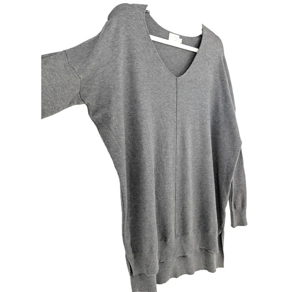 Dreamers Gray V Neck Womens Lagenlook Minimalist Asymmetrical Hem Sweater M/L - Picture 4 of 11